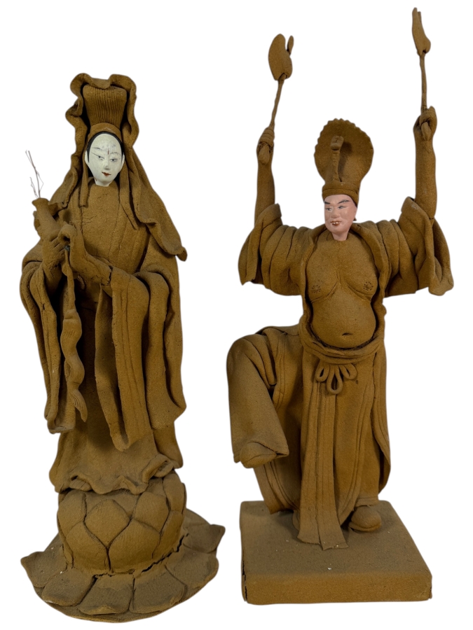 Just Added - Pair of Tay Guan Heng Traditional Joss Stick and Wood-Clay Figurines - Family-Owned Traditional Artisan Workshop Founded in Singapore 14'-16'H