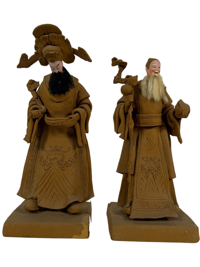 Just Added - Pair of Tay Guan Heng Traditional Joss Stick and Wood-Clay Figurines - Family-Owned Traditional Artisan Workshop Founded in Singapore 12.5'H