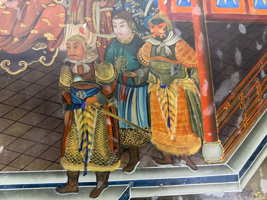 Just Added - Stunning Antique Chinese Reverse Glass Painting 32 X 20.5 Framed 34.5 X 23 [Photo 5]