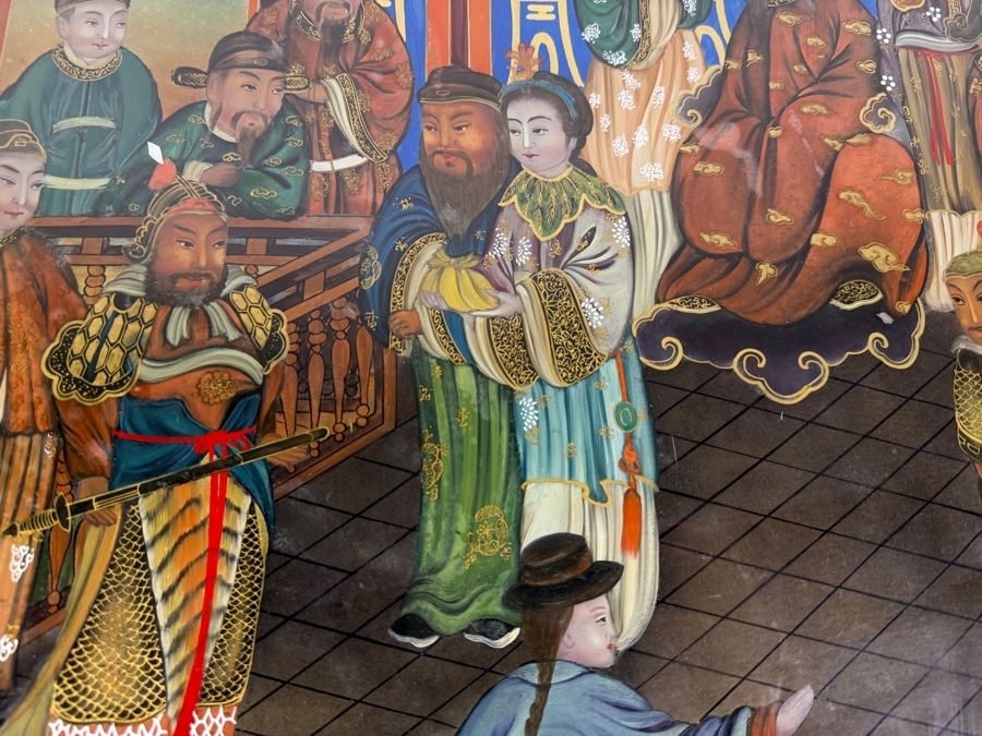 Just Added - Stunning Antique Chinese Reverse Glass Painting 32 X 20.5 Framed 34.5 X 23 [Photo 7]