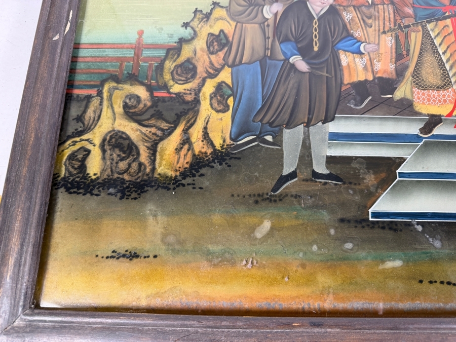 Just Added - Stunning Antique Chinese Reverse Glass Painting 32 X 20.5 Framed 34.5 X 23 [Photo 11]