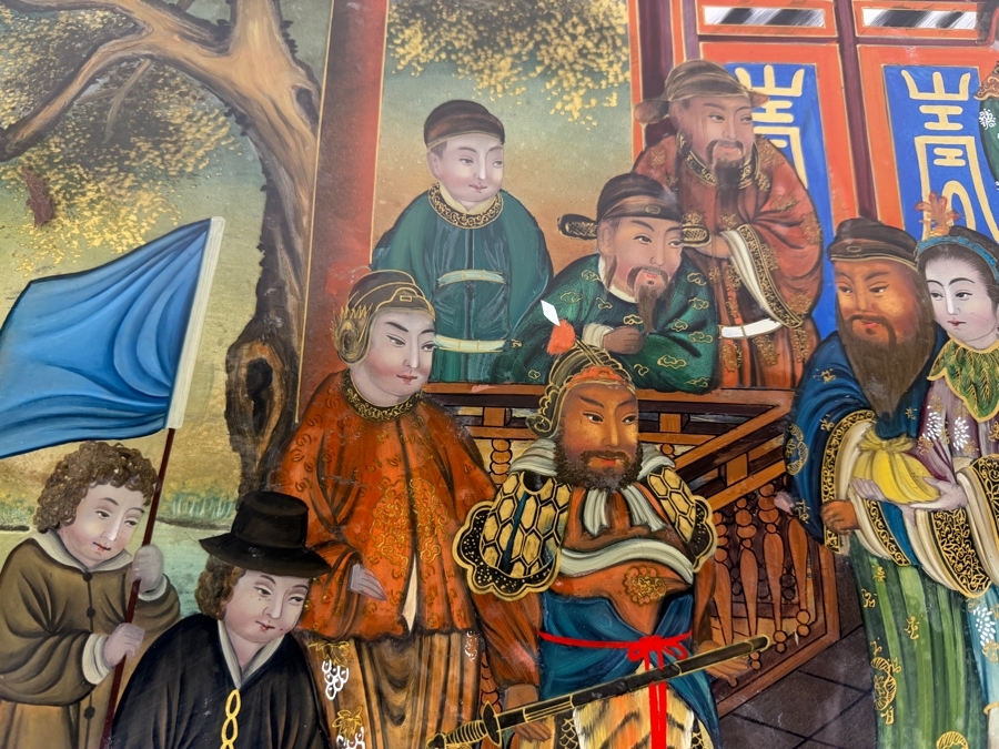 Just Added - Stunning Antique Chinese Reverse Glass Painting 32 X 20.5 Framed 34.5 X 23 [Photo 8]
