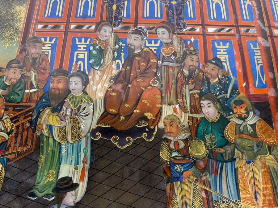 Just Added - Stunning Antique Chinese Reverse Glass Painting 32 X 20.5 Framed 34.5 X 23 [Photo 3]