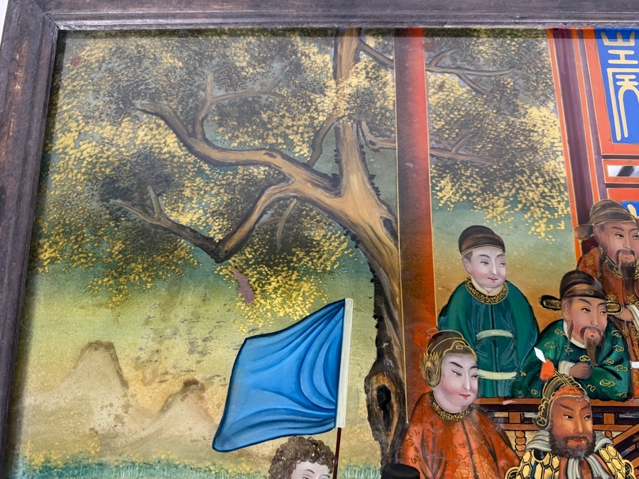 Just Added - Stunning Antique Chinese Reverse Glass Painting 32 X 20.5 Framed 34.5 X 23 [Photo 10]