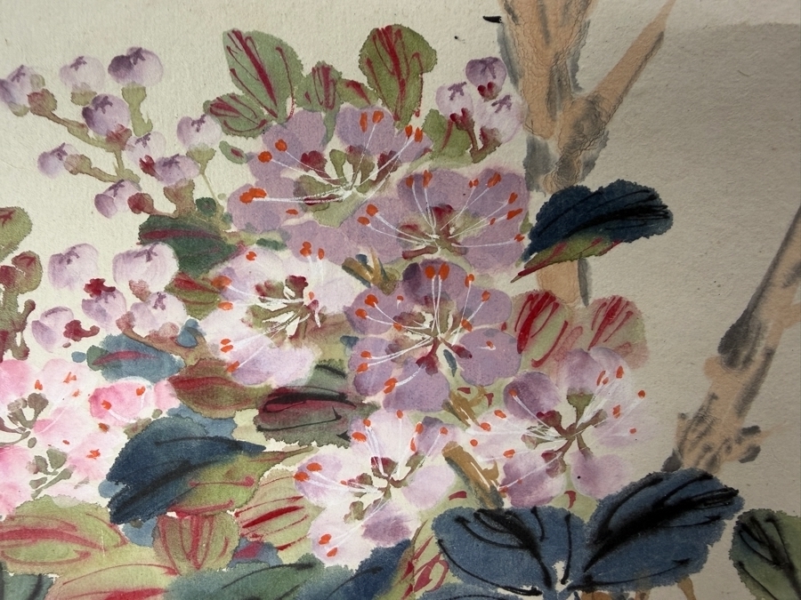 Just Added - Vintage Original Signed Chinese Republic Period Floral Watercolor Painting 13 X 11.5 [Photo 8]
