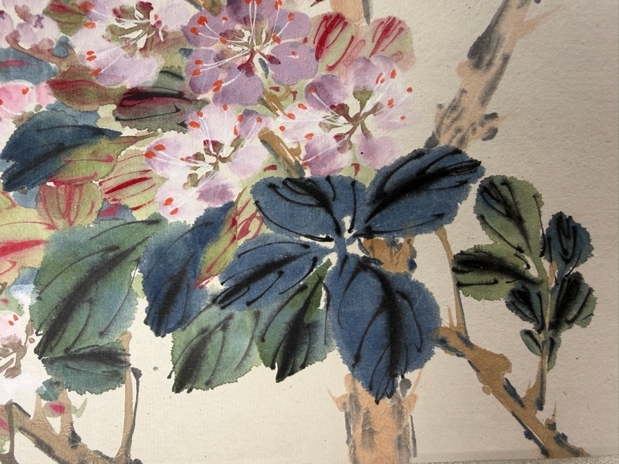 Just Added - Vintage Original Signed Chinese Republic Period Floral Watercolor Painting 13 X 11.5 [Photo 7]