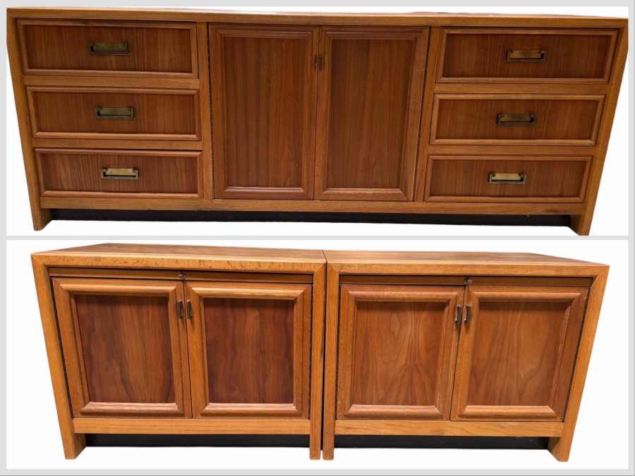 Just Added - Glenn of California Mid-Century Dresser 78 X 20D X 30H with Two Matching Nightstands 28W X 17D X 22H