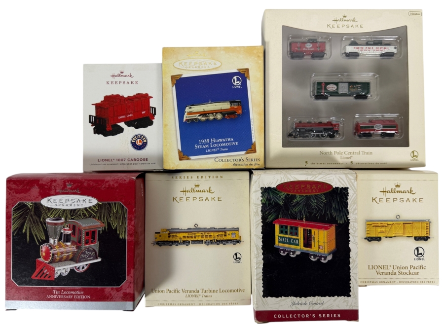(7) New Hallmark Keepsake Train Christmas Ornaments