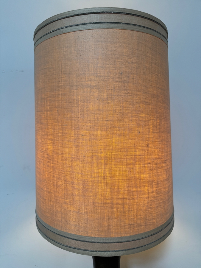 Huge Vintage Mid Century Modern Hammered Patinated Bronze Baluster Form Hammered Metal Table Lamp With Tall Burlap Drum Shade 53'H [Photo 4]
