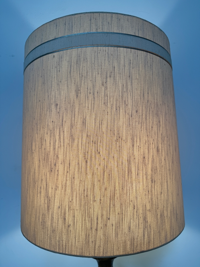 Large Vintage Mid Century Modern Antiqued Gold Leaf Baluster Column Table Lamp With Tall Grasscloth Drum Shade 49'H [Photo 5]