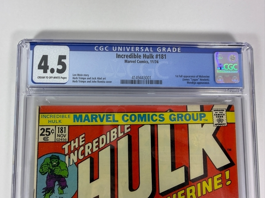 The Incredible Hulk #181 (First Full Appearance of Wolverine) Comic Book CGC Grade 4.5 Estimate $2,300 [Photo 3]