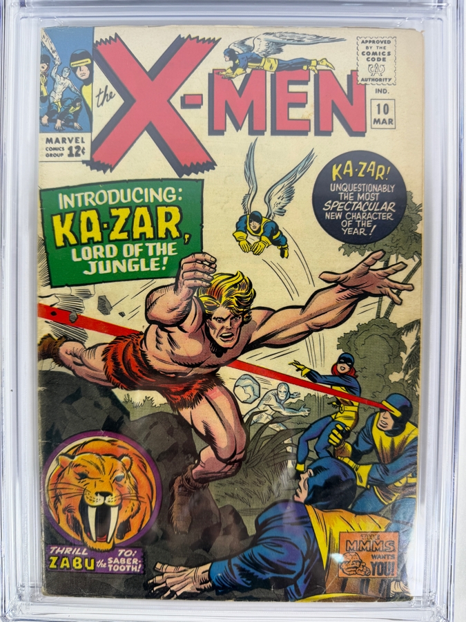 X-Men #10 Comic Book (First Silver Age Appearance of Ka-Zar (Kevin Plunder), Zabu the Sabertooth Tiger, and the Savage Land) CGC Grade 3.0 Estimate $130 [Photo 2]