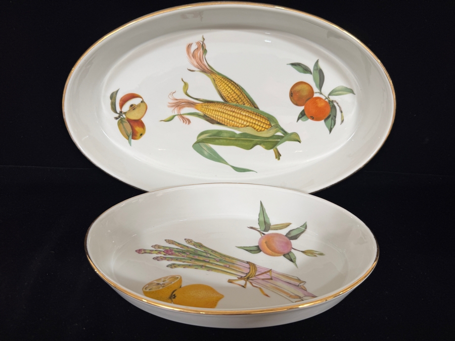 Pair Of Royal Worcester Evesham Gold Oval Baking Dishes 10.5' - 14'W [Photo 2]