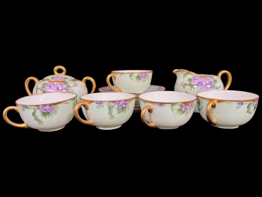 Antique Pirkenhammer Titanic Austria Violet Porcelain Tea Service Set