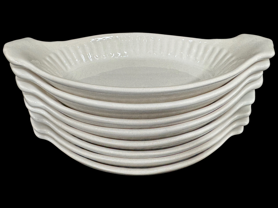(8) Vintage California Pottery White Ceramic Au Gratin Dishes 8.5 X 4.5