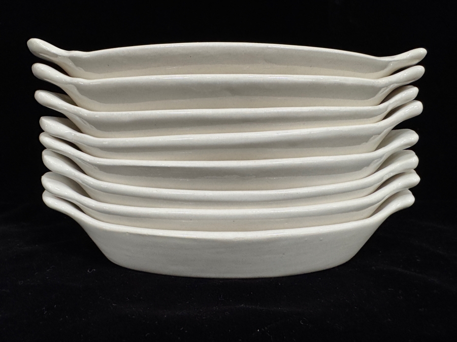(8) Vintage California Pottery White Ceramic Au Gratin Dishes 8.5 X 4.5 [Photo 2]