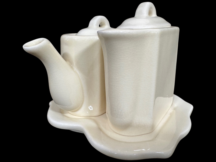 Vintage Restoration Hardware Ceramic Tea For Two Condiment Tray Set