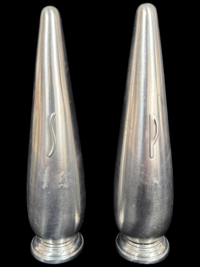 Pair Of Mid Century Modern Cohr Denmark Sabre Stainless Steel Salt And Pepper Shakers 5.5'H
