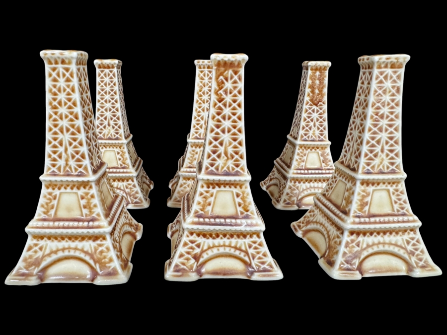 Set Of Six Vintage BIA Cordon Bleu Ceramic Eiffel Tower Candlesticks