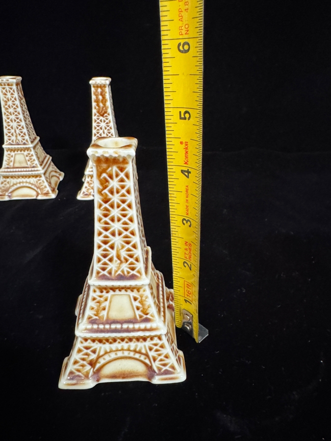 Set Of Six Vintage BIA Cordon Bleu Ceramic Eiffel Tower Candlesticks [Photo 5]