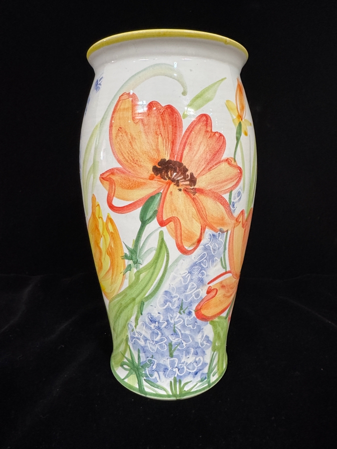 Vintage Patricia Et Bob Neal Souillac Hand Painted French Ceramic Flower Vase 9.75'H [Photo 2]