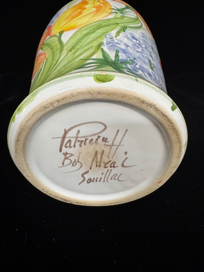 Vintage Patricia Et Bob Neal Souillac Hand Painted French Ceramic Flower Vase 9.75'H [Photo 4]