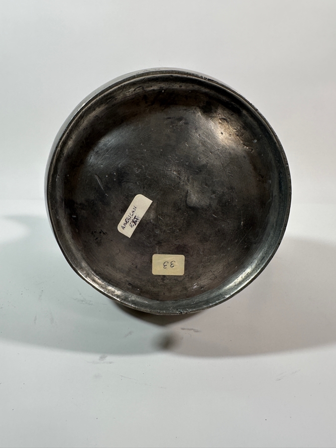 Antique American Pewter One-Gallon Covered Ale Pitcher	American, J.D. Boardman, Hartford, Conn. Circa 1828 with Wide Spout and Ear-Shaped Handle - 10.5'H - Appraised Value of $1,300 [Photo 5]