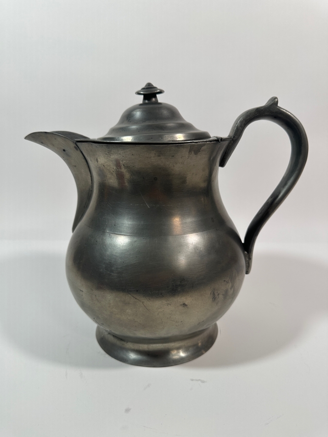 Antique American Pewter One-Gallon Covered Ale Pitcher	American, J.D. Boardman, Hartford, Conn. Circa 1828 with Wide Spout and Ear-Shaped Handle - 10.5'H - Appraised Value of $1,300 [Photo 4]