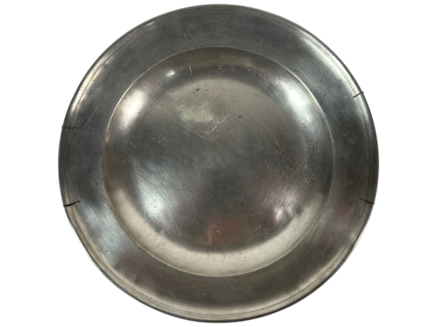 Antique English Pewter Circular Charger	Circa 18th Century Hallmarked 'MSE' (Active 1771-1801) 13 3/8'D Appraised at $720