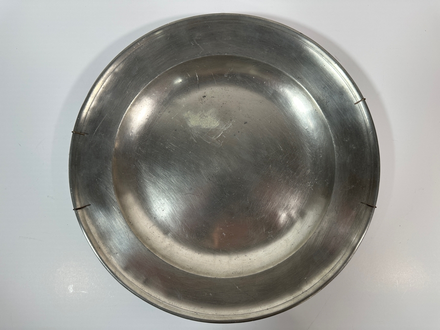 Antique English Pewter Circular Charger	Circa 18th Century Hallmarked 'MSE' (Active 1771-1801) 13 3/8'D Appraised at $720 [Photo 3]