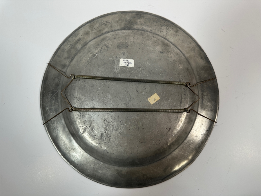 Antique English Pewter Circular Charger	Circa 18th Century Hallmarked 'MSE' (Active 1771-1801) 13 3/8'D Appraised at $720 [Photo 5]