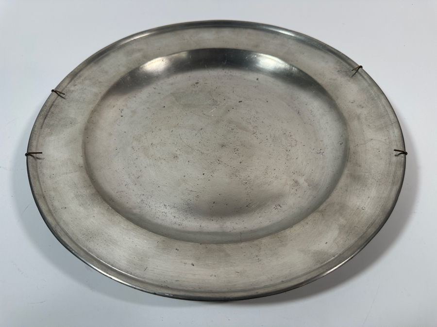 Antique English Pewter Circular Charger	Circa 18th Century Hallmarked 'MSE' (Active 1771-1801) 13 3/8'D Appraised at $720 [Photo 4]