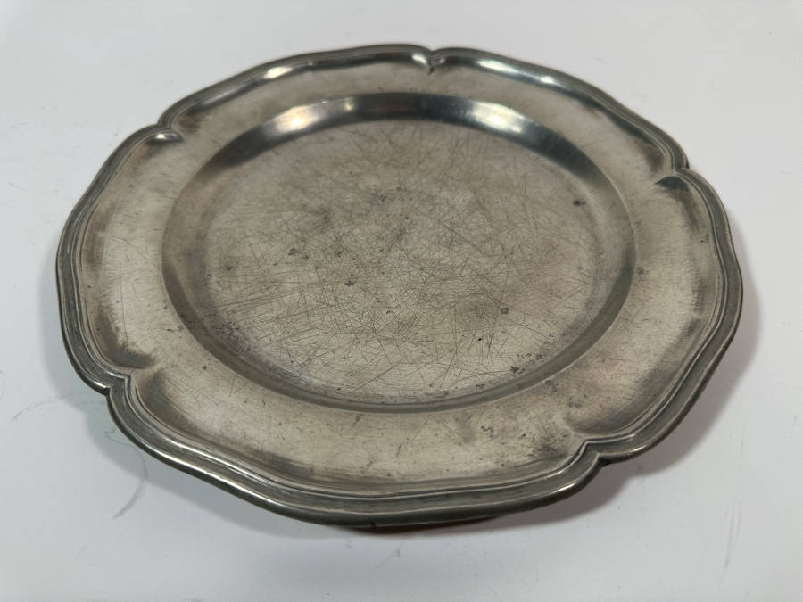 Antique Continental Pewter Plate with Scalloped Rim Marked with 2 Hebrew Characters 9 3/4'H Appraised at $380 [Photo 4]