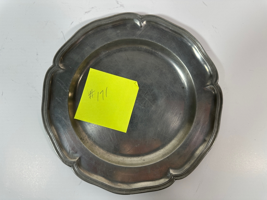 Antique Continental Pewter Plate with Scalloped Rim Marked with 2 Hebrew Characters 9 3/4'H Appraised at $380 [Photo 2]