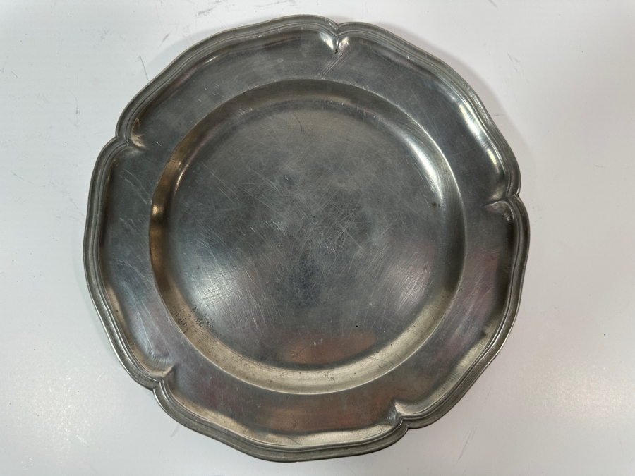 Antique Continental Pewter Plate with Scalloped Rim Marked with 2 Hebrew Characters 9 3/4'H Appraised at $380 [Photo 3]
