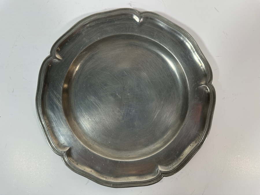 Antique Continental Pewter Plate with Scalloped Rim Marked with 2 Hebrew Characters 9 3/4'H Appraised at $380 [Photo 3]