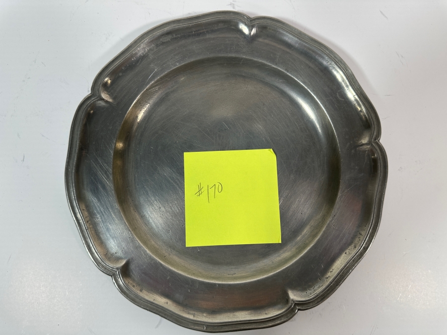 Antique Continental Pewter Plate with Scalloped Rim Marked with 2 Hebrew Characters 9 3/4'H Appraised at $380 [Photo 2]