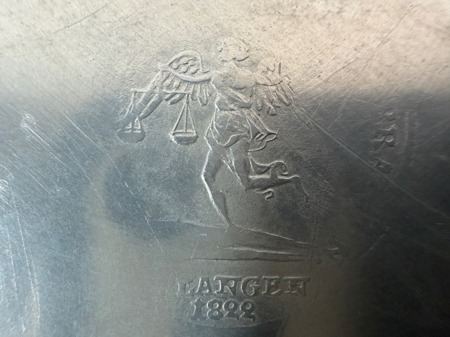 Antique English Pewter Plate Marked 'Langen' Dated '1822' and Monogrammed 'W.C.' 9.5'D Appraised at $785 [Photo 8]