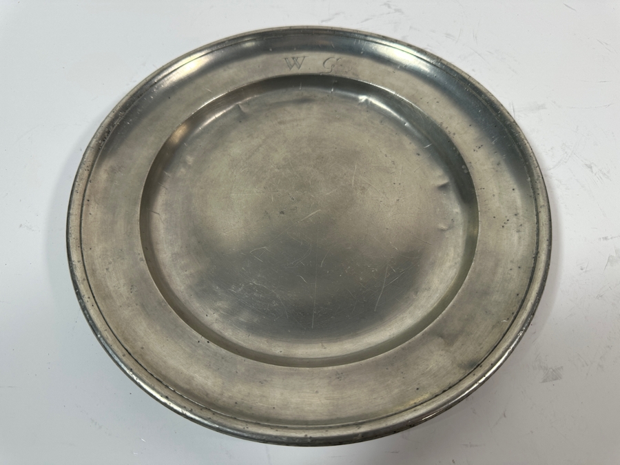 Antique English Pewter Plate Marked 'Langen' Dated '1822' and Monogrammed 'W.C.' 9.5'D Appraised at $785 [Photo 4]