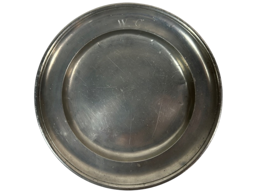 Antique English Pewter Plate Marked 'Langen' Dated '1822' and Monogrammed 'W.C.' 9.5'D Appraised at $785