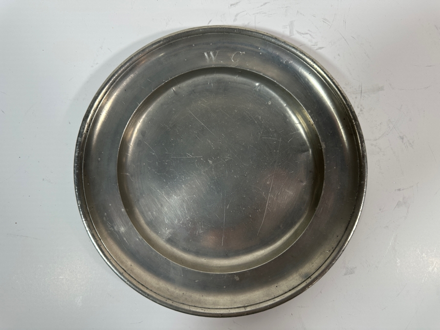 Antique English Pewter Plate Marked 'Langen' Dated '1822' and Monogrammed 'W.C.' 9.5'D Appraised at $785 [Photo 3]