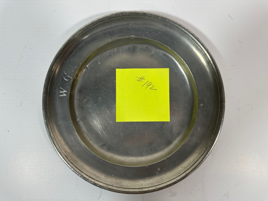 Antique English Pewter Plate Marked 'Langen' Dated '1822' and Monogrammed 'W.C.' 9.5'D Appraised at $785 [Photo 2]