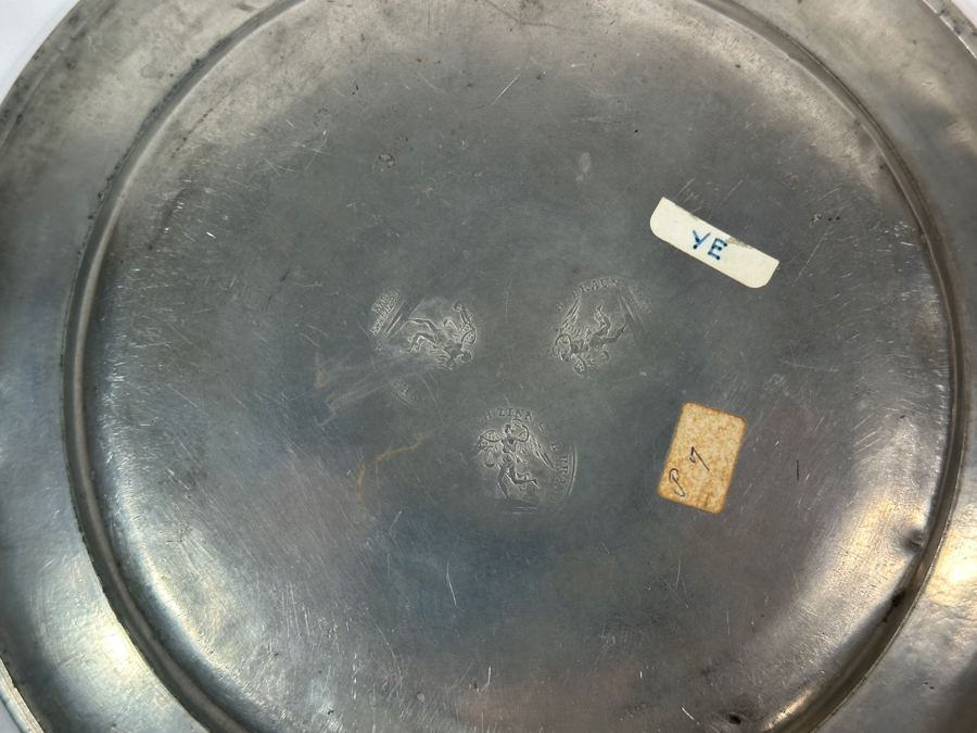 Antique English Pewter Plate Marked 'Langen' Dated '1822' and Monogrammed 'W.C.' 9.5'D Appraised at $785 [Photo 6]