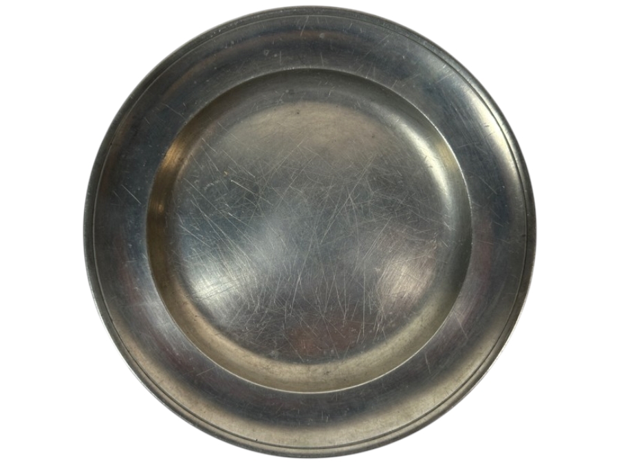 Antique Continental German Pewter Plate Marked with a Crown and 'DK' and Stampled 'I.T. Shoreder' 8 7/8'D Appraised at $100