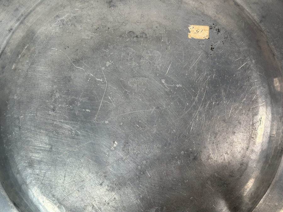 Antique English Pewter Circular Charger Circa Early 20th Century Marked 'Made in London' 14.75'D Appraised at $180 [Photo 5]