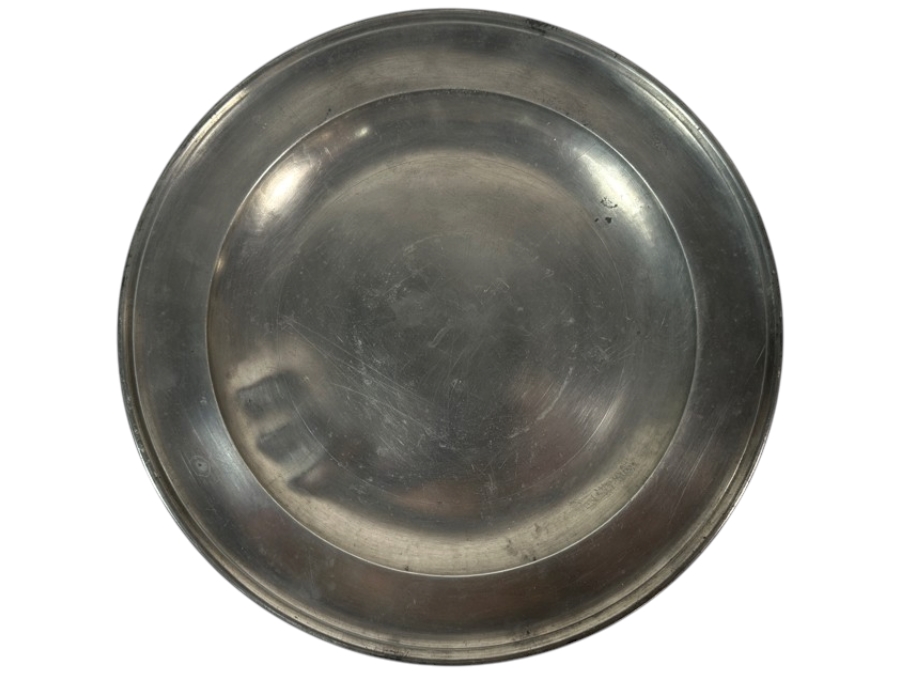 Antique English Pewter Circular Charger Circa Early 20th Century Marked 'Made in London' 14.75'D Appraised at $180