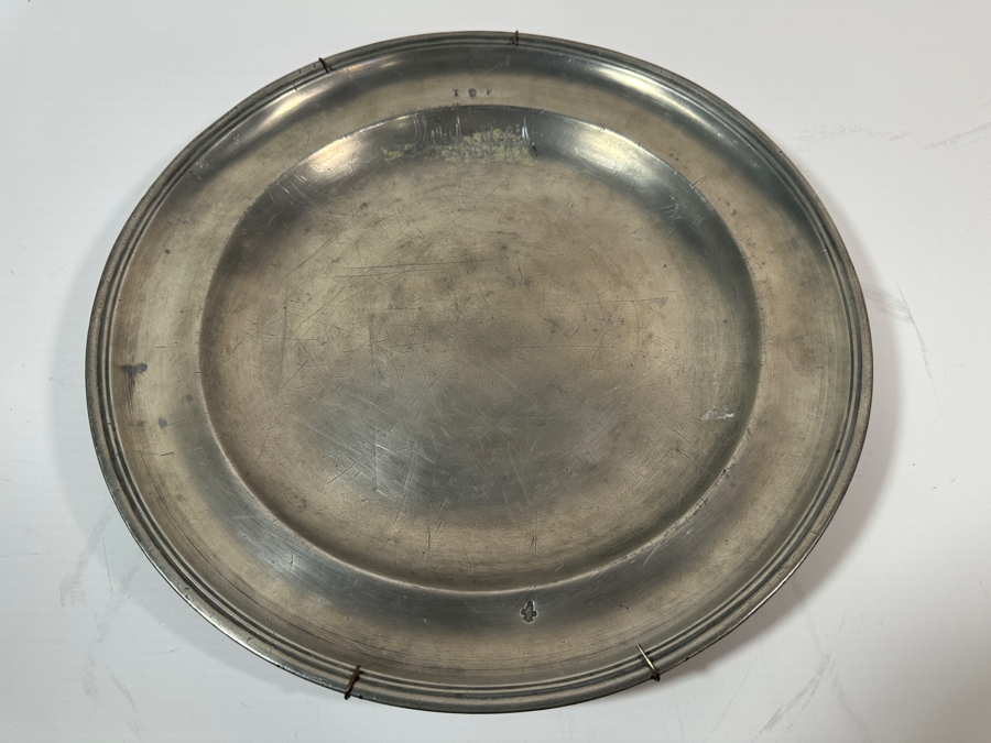Antique English Pewter Circular Charger Circa Early 18th Century, Hallmarked 'TP' 13.75'D Appraised at $650 [Photo 4]
