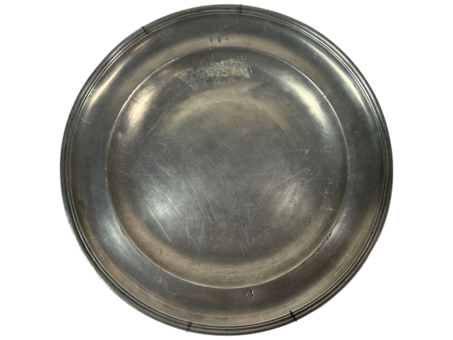 Antique English Pewter Circular Charger Circa Early 18th Century, Hallmarked 'TP' 13.75'D Appraised at $650