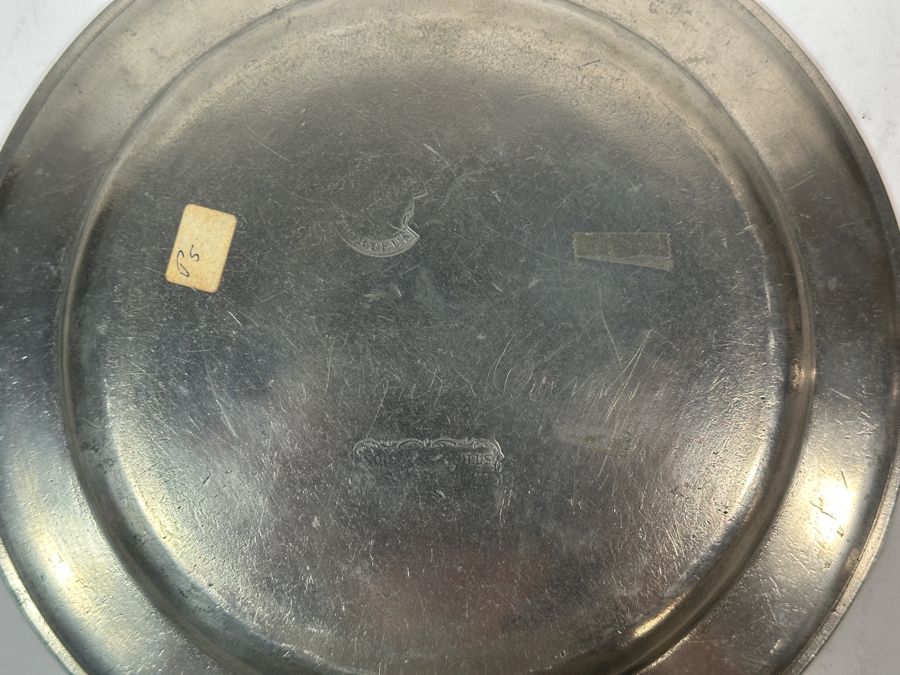 Antique English Pewter Robert & Thomas Porteus Plate Circa 18th Century Hallmarked 'Robert Porteus 1762' 9 3/8'D Appraised at $960 [Photo 5]