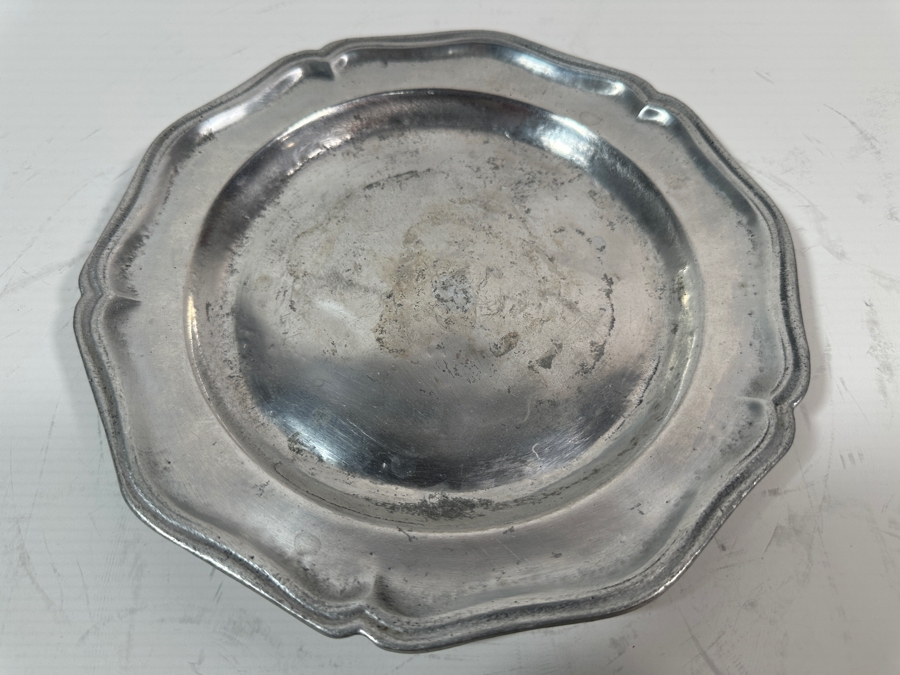 Antique Continental Pewter Plate with Scalloped Rim Marked 'RWP' 9 1/8'D Appraised at $680 [Photo 5]